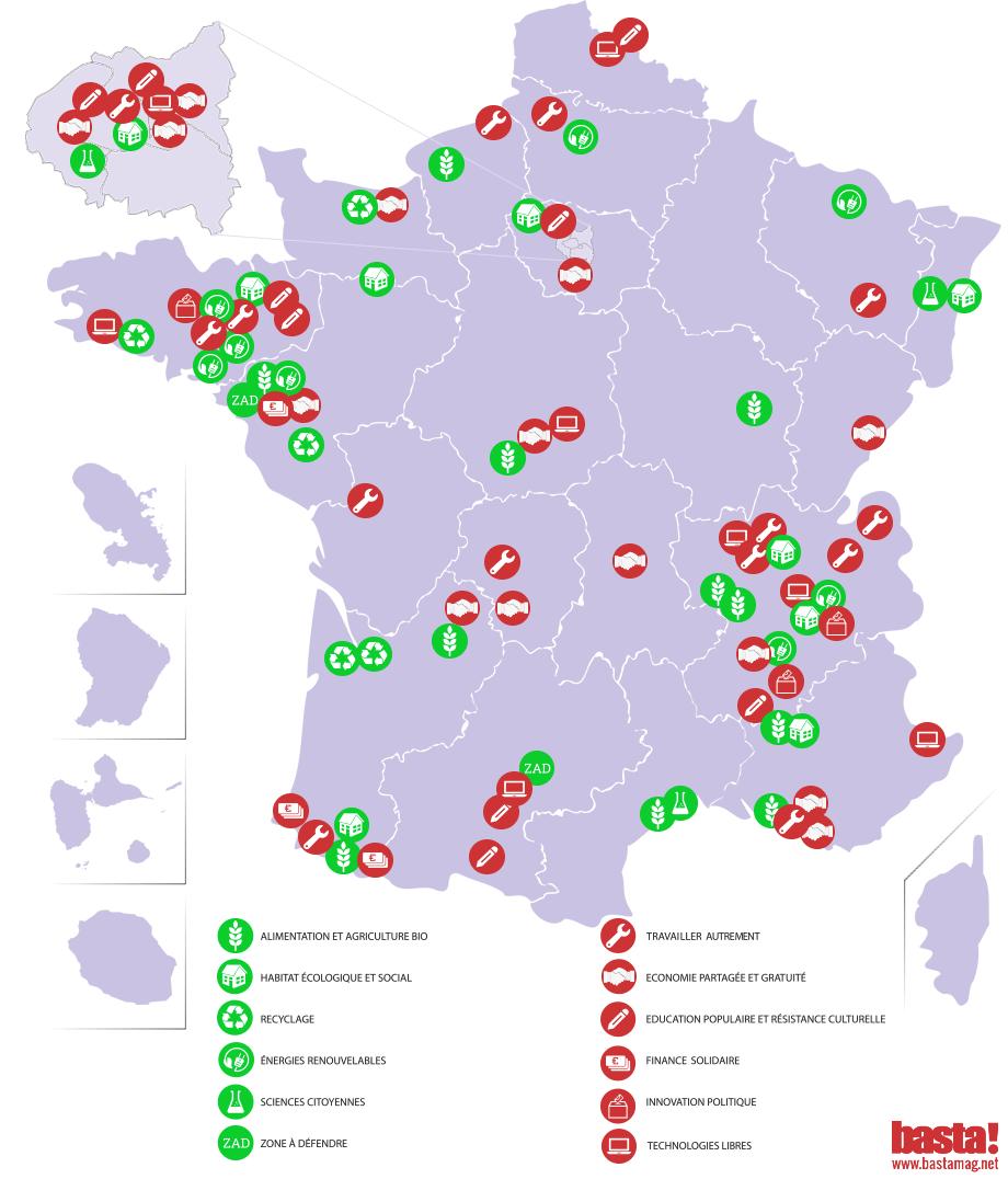 La carte de France des alternatives écologiques et social...