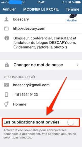 instagram configurez les paramètres de confidentialité