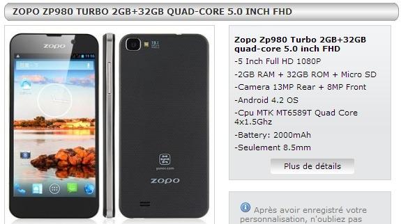 Zopo ZP980 Turbo à moins de 250 € ! Zopo ZP980 Turbo à moins de 250 € !
