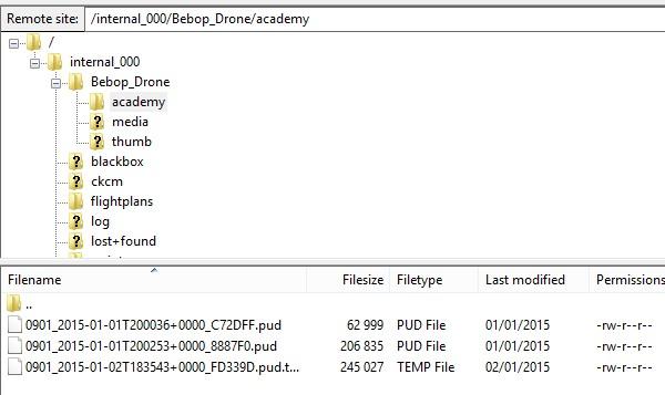 Parrot Bebop: convertir les fichiers .PUD en txt ou KML Bebop_Drone_Linux_FTP