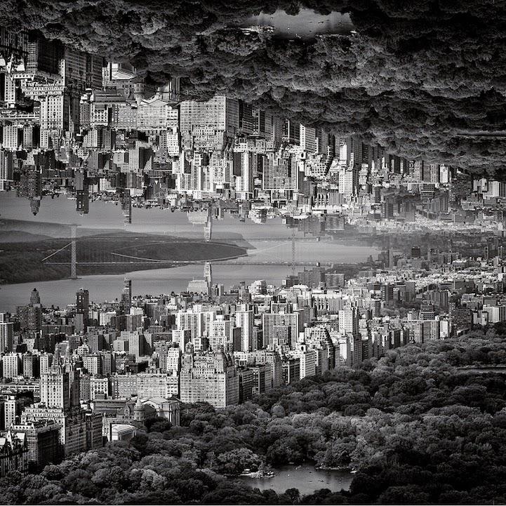 Paysages new-yorkais en miroir par Brad Sloan - Photo en noir et blanc
