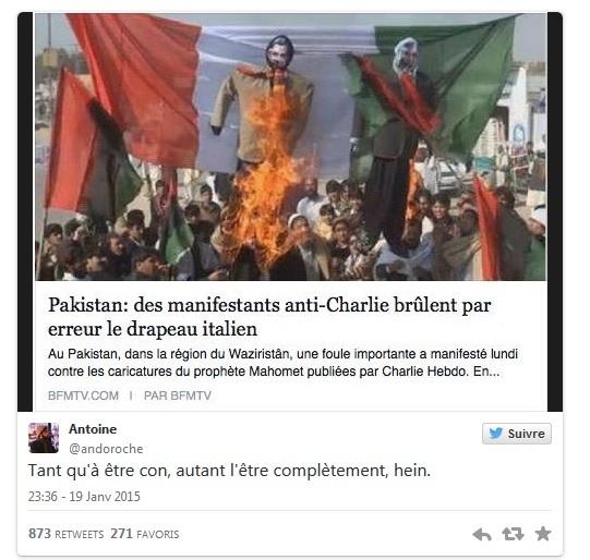Les Pakistanais brûlent le drapeau italien en accusant Sarkozy : Kamoulox !
