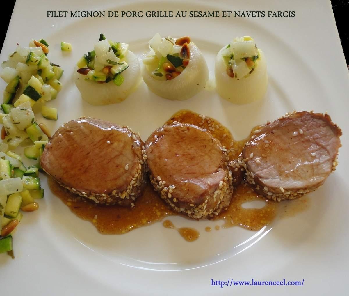 FILET MIGNON DE PORC GRILLE AU SESAME ET NAVETS FARCIS