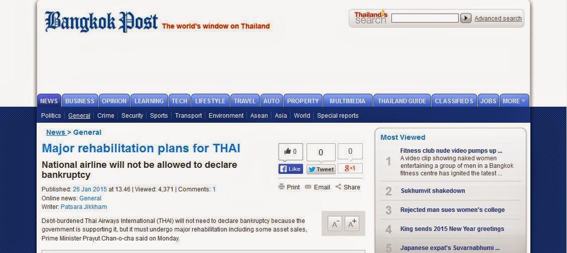Thai Airways International -Faillite interdite