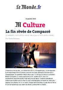 NUIT BLANCHE A OUAGADOUGOU de Serge Aimé Coulibaly: LE MONDE en parle à deux reprises. 1