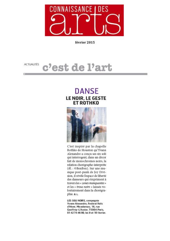 CONNAISSANCE DES ARTS vous conseille la nouvelle création d’Yvann Alexandre: LES SOLI NOIRS CONNAISSANCEDESARTS_022015