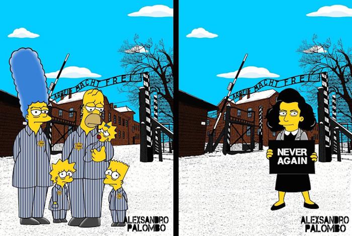 « Never Again », un artiste italien imagine les Simpson à Auschwitz