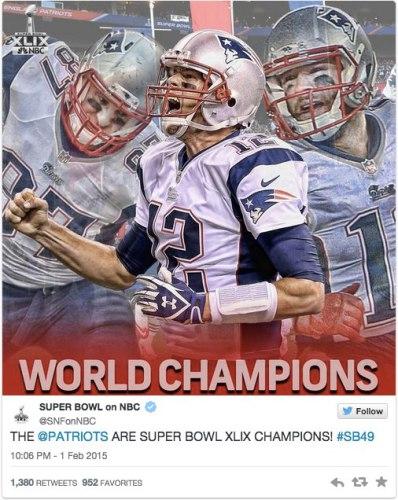 Plus de 28,4 millions de tweets ont été publiés lors du Super Bowl XLIX Plus de 28,4 millions de tweets ont été publiés lors du Super Bowl XLIX