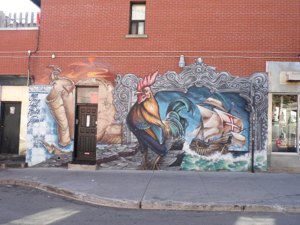 Canada - Peintures murales 8 les 4 dernières photos, représentent : La taverne, autre lieu très montréalais qui permet des rencontres conviviales. On joue aux cartes, on refait le monde