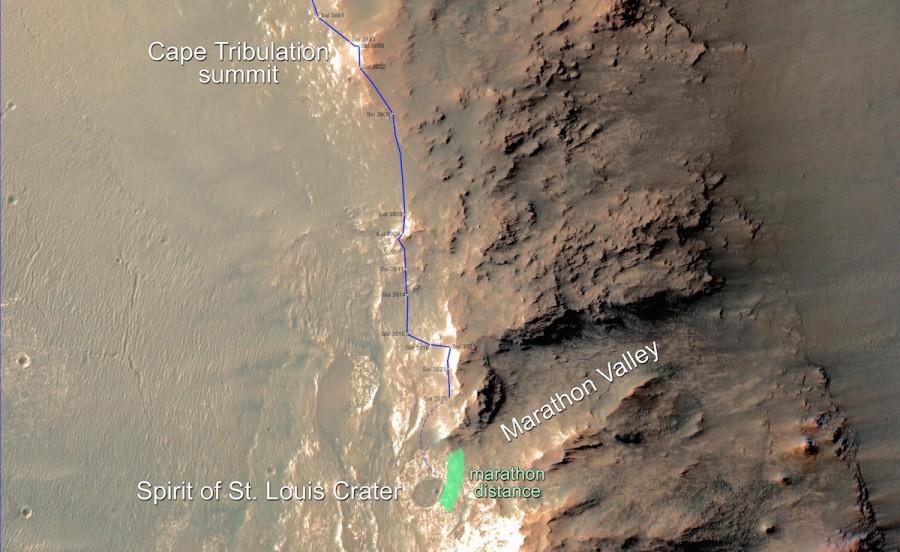 Mars : le rover Opportunity a fait son premier marathon route d'opportunity