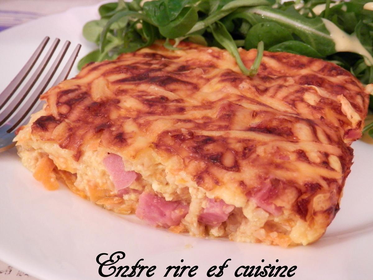 Quiche sans pâte aux Flocons d'avoine, dés de jambon, Curry et Parmesan