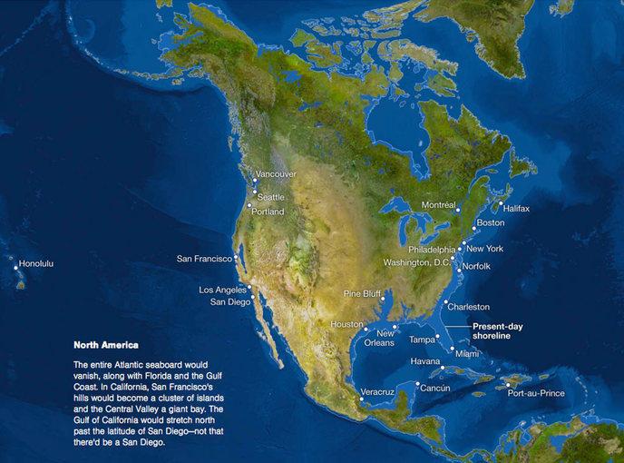 Voici à quoi ressemblera la Terre lorsque toute la glace aura fondu Carte du monde sans banquise
