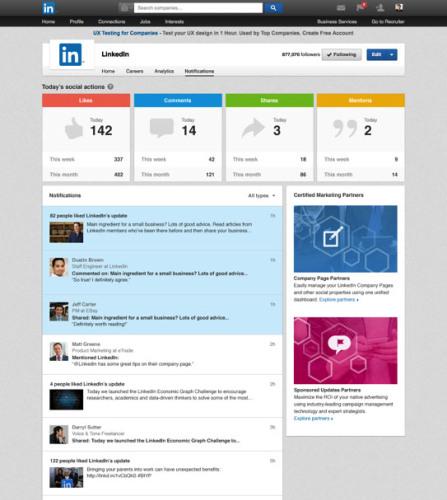Linkedin ajoute un tableau de bord de notifications aux pages entreprises
