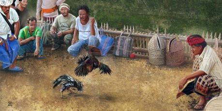 Peinture de combat de coqs à Bali © Tepee