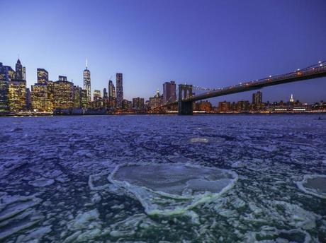 Frozen East River in New York