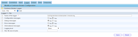 configuration de l'onglet logger