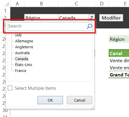 Contrôler plusieurs tableaux croisés dynamiques avec un seul menu déroulant Filtre de tableau croisé dynamique