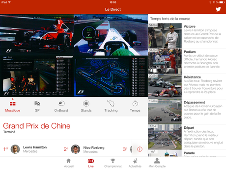 La Formule 1 en complète immersion avec la CANAL+ F1 APP Tablette 2