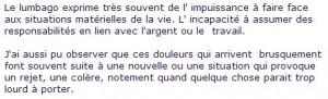 Signification émotionnelle des « mal-a-dit » lumbgo