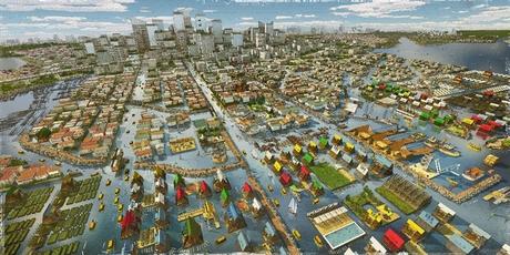 Des expérimentations d’adaptation au climat A rendering of Future Lagos, with city design that works with rising sea levels. Courtesy NLÉ and Zoohaus/Inteligencias Colectivas