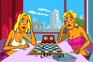 Les blondes jouent aux échecs en dessin animé Les blondes jouent aux échecs en dessin animé