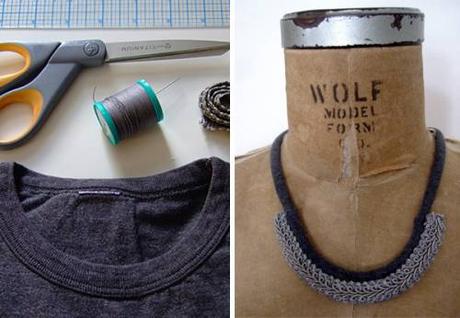 Récupérez l’encolure d’un t-shirt pour un collier récup Récupérez l’encolure d’un t-shirt pour un collier récup