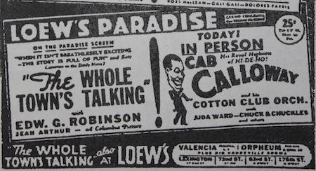 March 19, 1935: come to Paradise and see Cab Calloway!