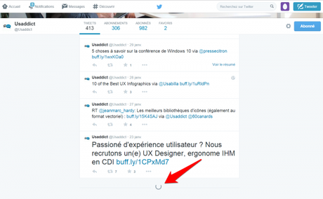 Exemple de scroll infini sur Twitter Exemple de scroll infini sur Twitter
