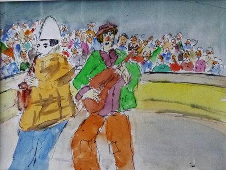 Les clowns musiciens, aquarelle Clowns musicaux