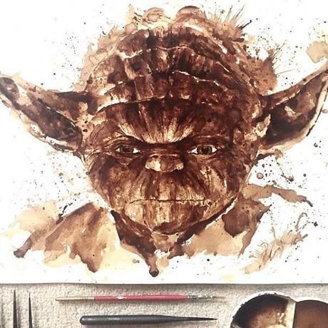 Elle réalise des portraits de personnages célèbres en café maria-aristidou-peinture-portrait-cafe-6