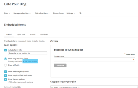 Newsletters : créer un formulaire d'inscription avec Mailchimp, et l'ajouter à son blog sous Blogger