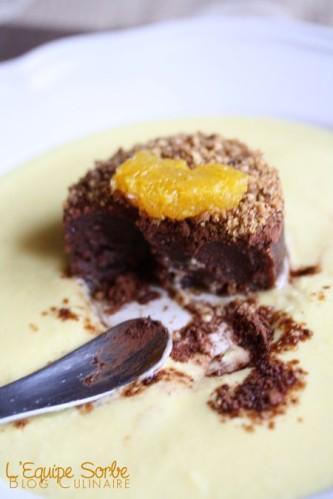 fondant chocolat chataigne et crème anglaise à l'orange fondant chocolat chataigne et crème anglaise à l'orange