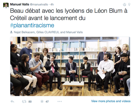 Tweet de Manuel Valls lors de son «échange» avec des élèves du lycée Léon-Blum de Créteil.