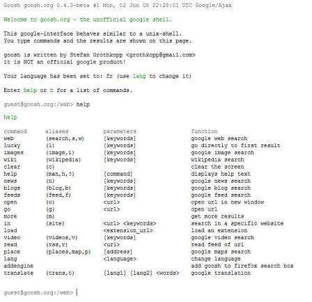 Goosh.org, le web en mode console
