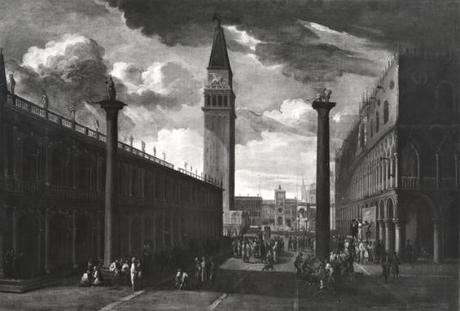 Anonimo sec. XVIII , Veduta di Venezia con la Piazzetta verso la torre dell'Orologio