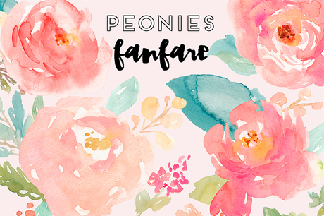 Peonies Fanfare- Watercolor Clip Art par Angie Makes