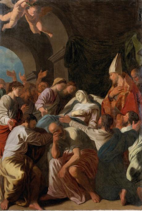 « La Mort de la Vierge » peinte vers 1623. Huile sur toile, exposée à l’église Saint-Pancrace, en...