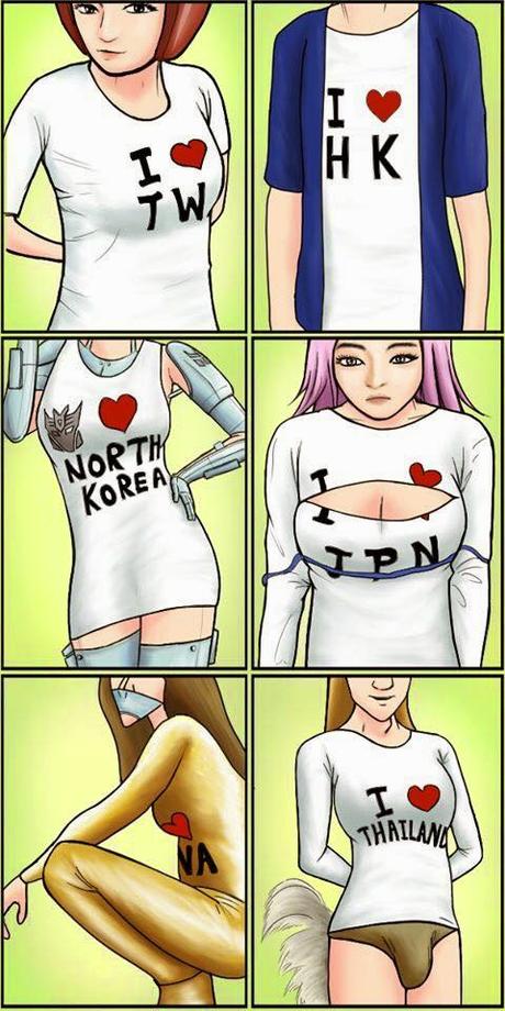 I love Asia, différents styles de T shirts