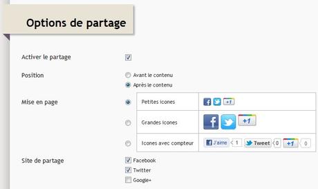 Page et Options de partage