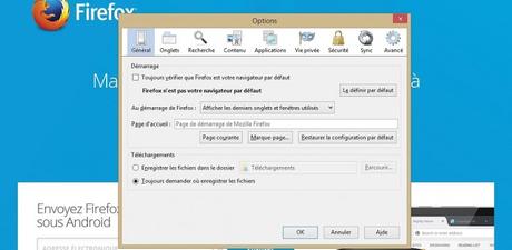 Firefox 38 affiche les options dans un onglet comme Google Chrome