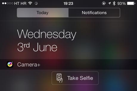 Ajout du bouton Selfie dans le widget de Centre de notifications pour Camera+ sur iPhone