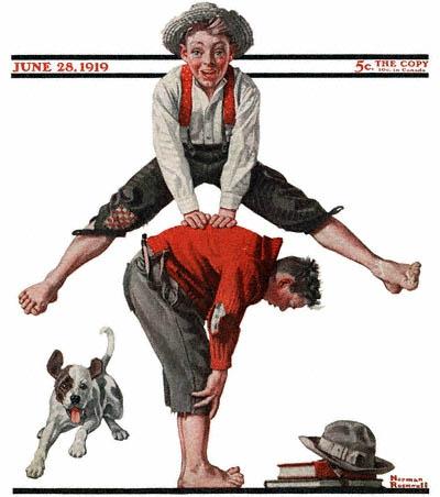 1919-06-28-Saturday-Evening-Post-Norman-Rockwell-cover-Boys-Playing-LeapFrog
