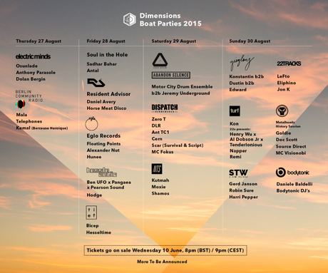 Découvrez le line-up fou des Boat Parties du Dimensions Festival Dimensions Festival 2015 - updated boat parties - flyer