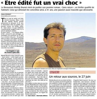 Mehdy Brunet à la une du Courrier de l'ouest Mehdy Brunet à la une du Courrier de l'ouest