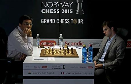 Maxime Vachier-Lagrave pas content de sa position contre Anand - Photo © site officiel 