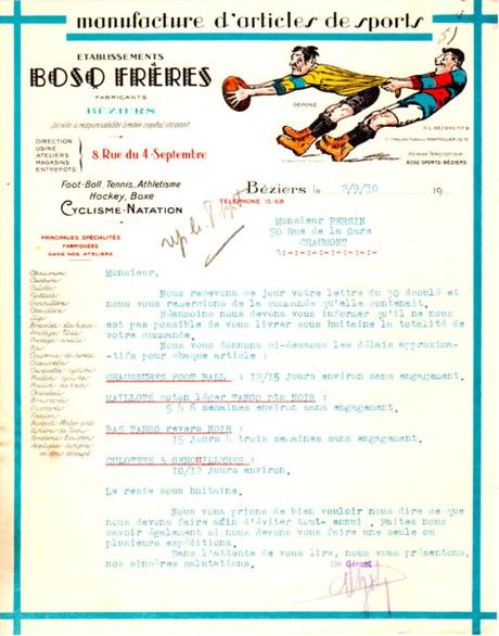 1930 - Une belle en-tête de lettre:  Manufacture d'articles de sport BOSQ à Béziers