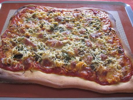 Pizza saumon/champignons aux 2 fromages