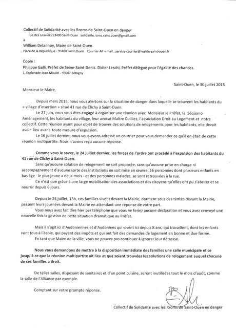 Rroms de Saint-Ouen : lettre ouverte à William Delannoy