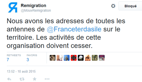 Le mouvement de Laurent Ozon et ses racailles menacent France Terre d’Asile
