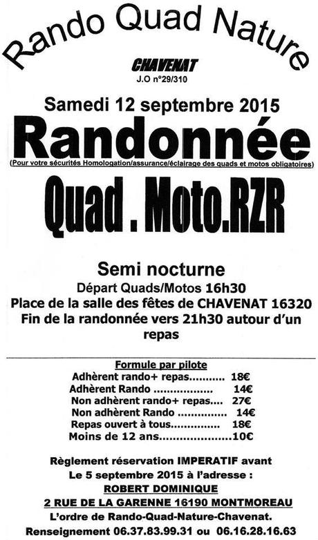 Rando quad, moto et RZR à Chavenat (16), le 12 septembre 2015